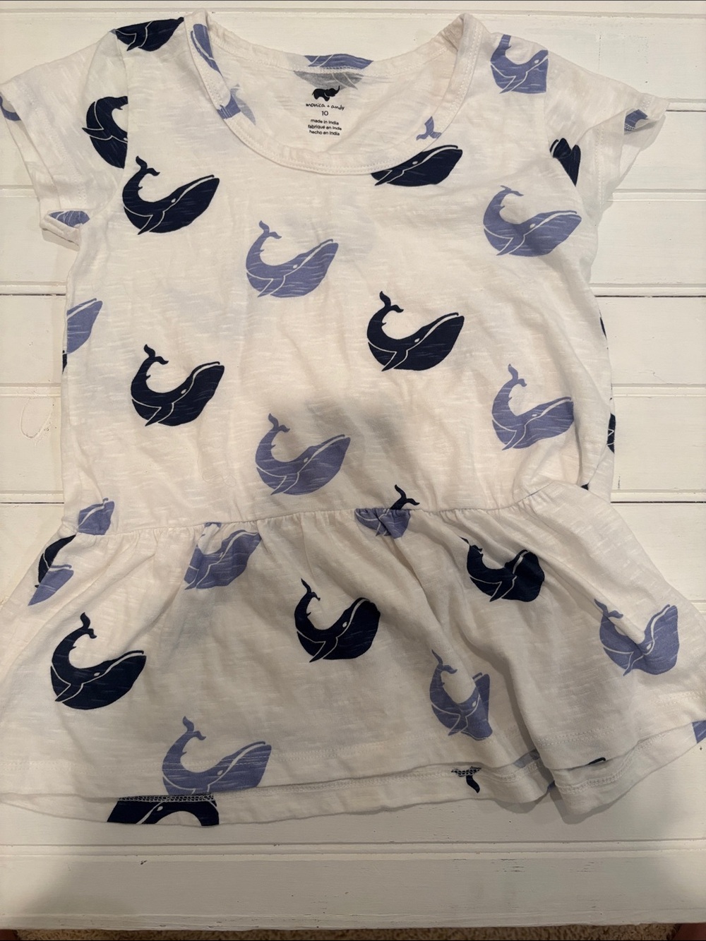 Girls White Whale Print Short Sleeve Tee